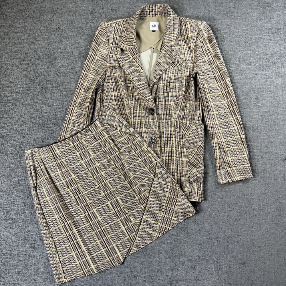 Cabi Pastime‎ 2 Piece Suit Blazer Skirt Set Women's Houndstooth 2 Button Sz 4 S